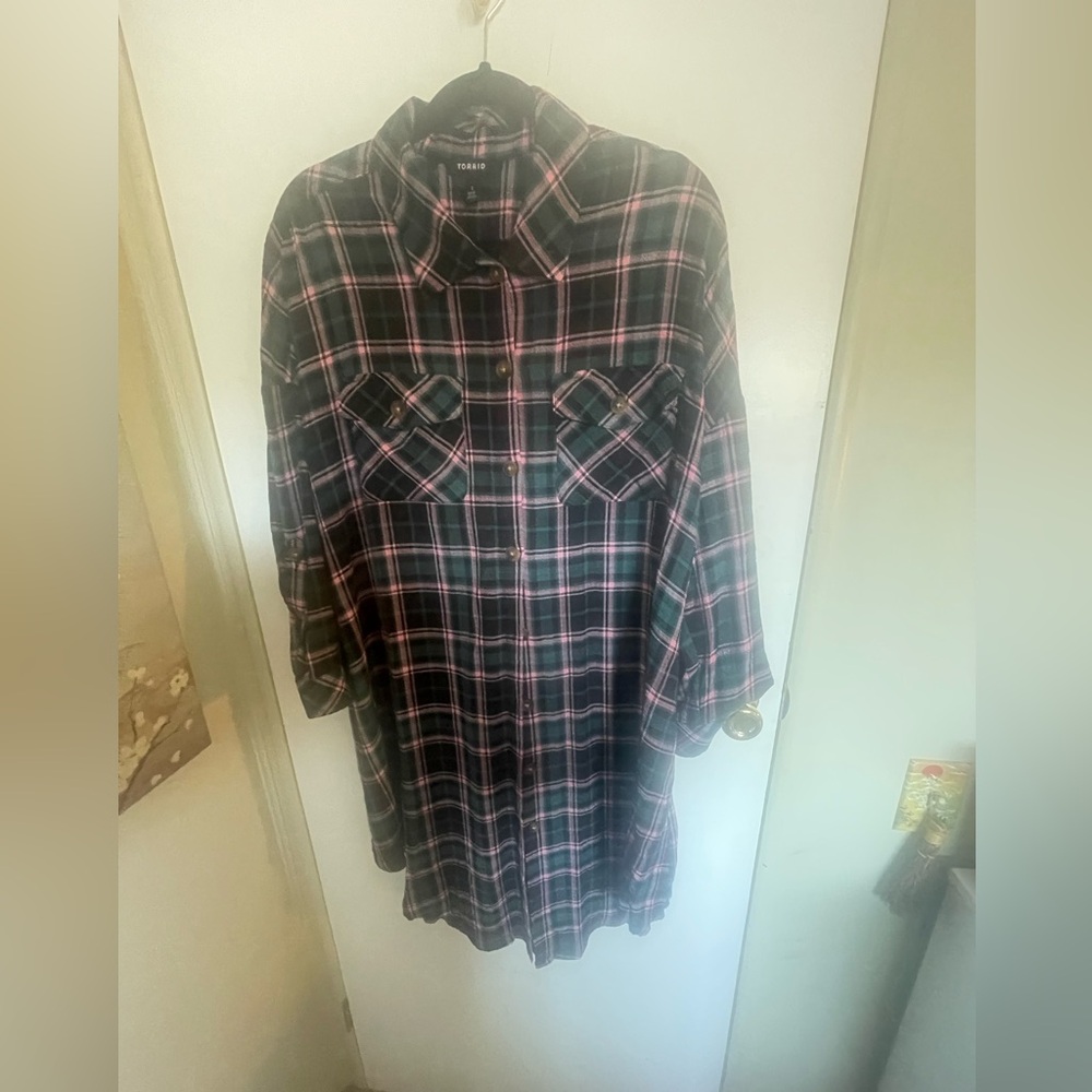 Torrid Teal, Pink plaid “Shacket”